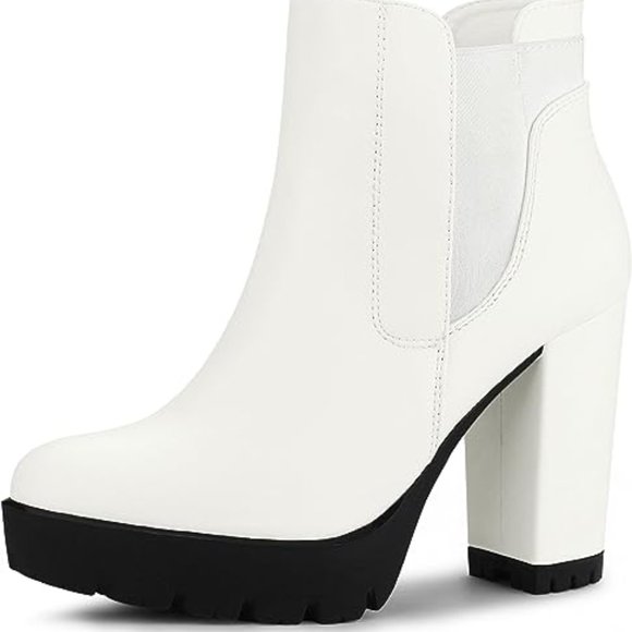 Allegra K Women's Chunky High Heel Platform Zipper Chelsea Boots - Picture 3 of 9